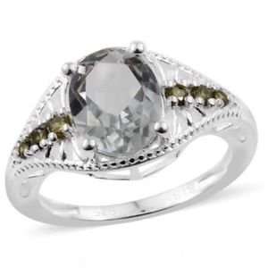 Genuine green amethyst in a silver setting ring
